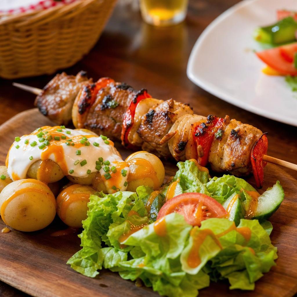 Chuzo de cerdo y pollo con tocineta